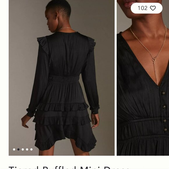 NEW ANTHROPOLOGIE satin tiered mini dress L large - Picture 2 of 4